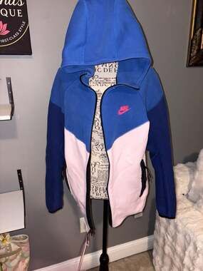 Nike Tech Fleece Windrunner Full-Zip Hoodie Blue Pink Size M